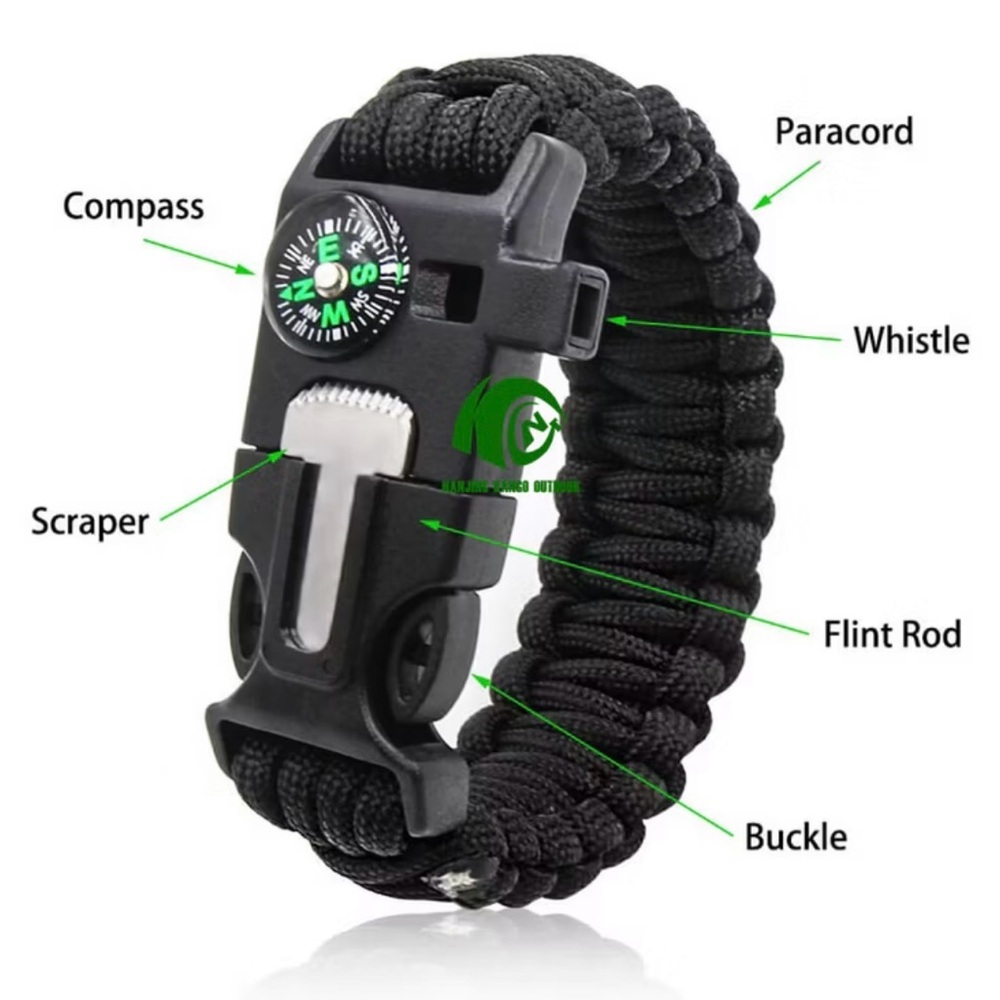 Black Survival Bracelet with Compass